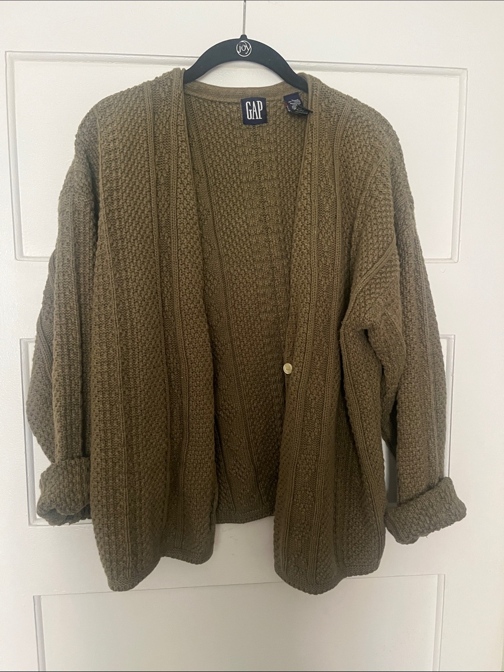 Vintage 90s GAP Olive-Tone Chunky Open-Front Cardigan